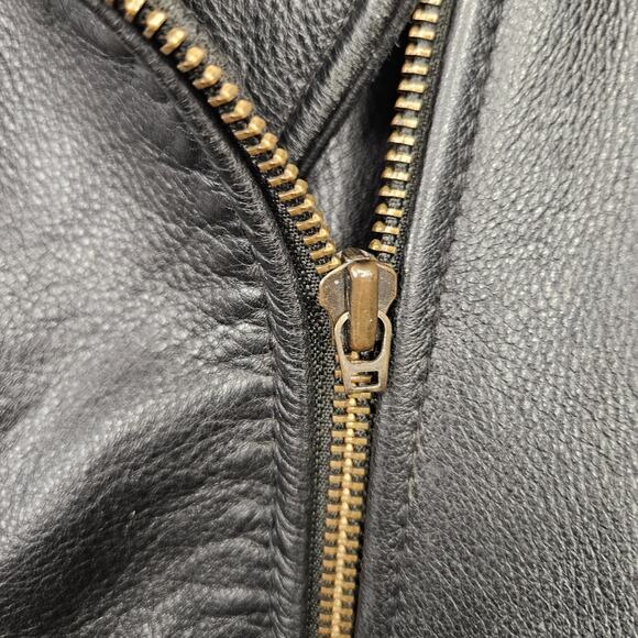 Vtg 90s Tannery West Black Leather Jacket Mens Large Belted Coat Faux Fur Trim - Picture 7 of 14